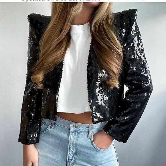 NWT Zara Limited Edition Shoulder Pad Sequinned Crop Jacket - Picture 6 of 17